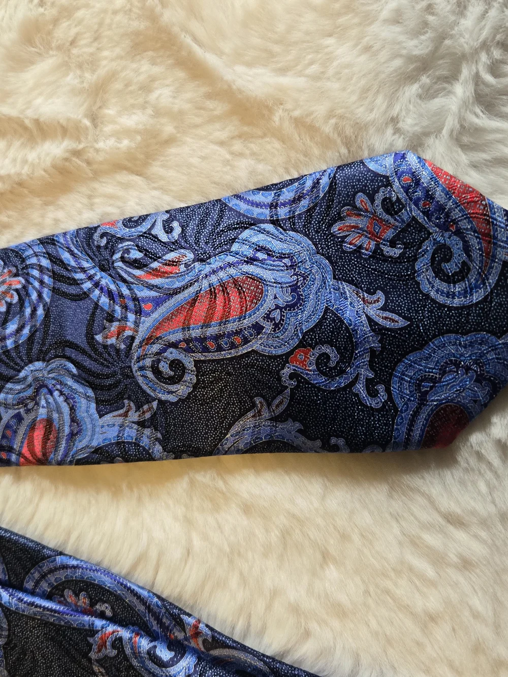 Ermenegildo Zegna Navy Paisley Tie with Blue and Red Accents